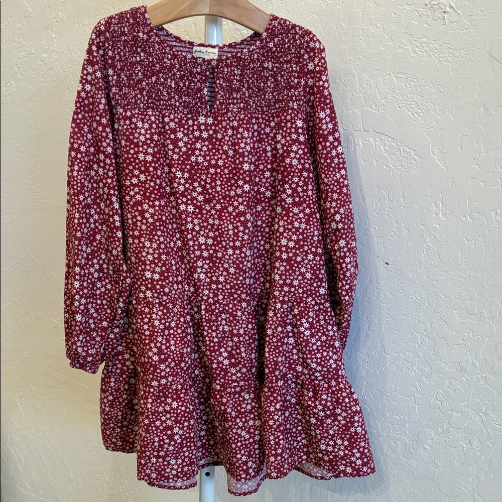 Girls' Smocked Yoke Floral Dress in Wine